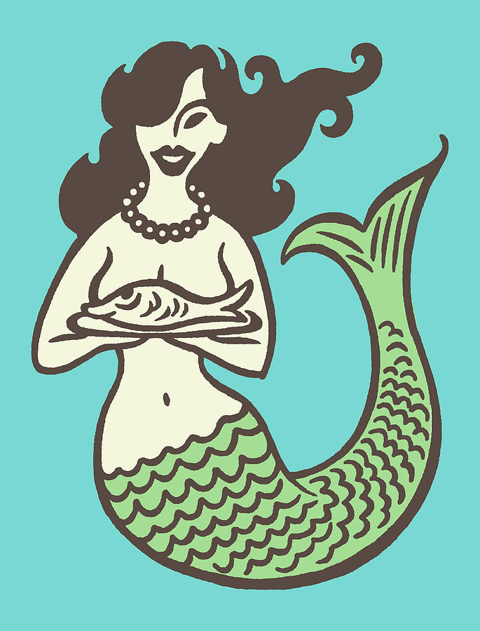 Mermaid Holding a Fish Drawing by CSA Images