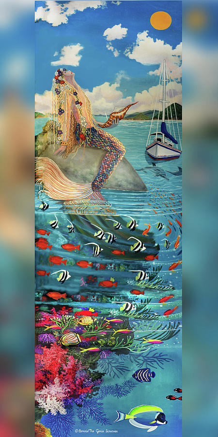 Mermaid in Paradise Towel Version #1 Painting by Bonnie Siracusa