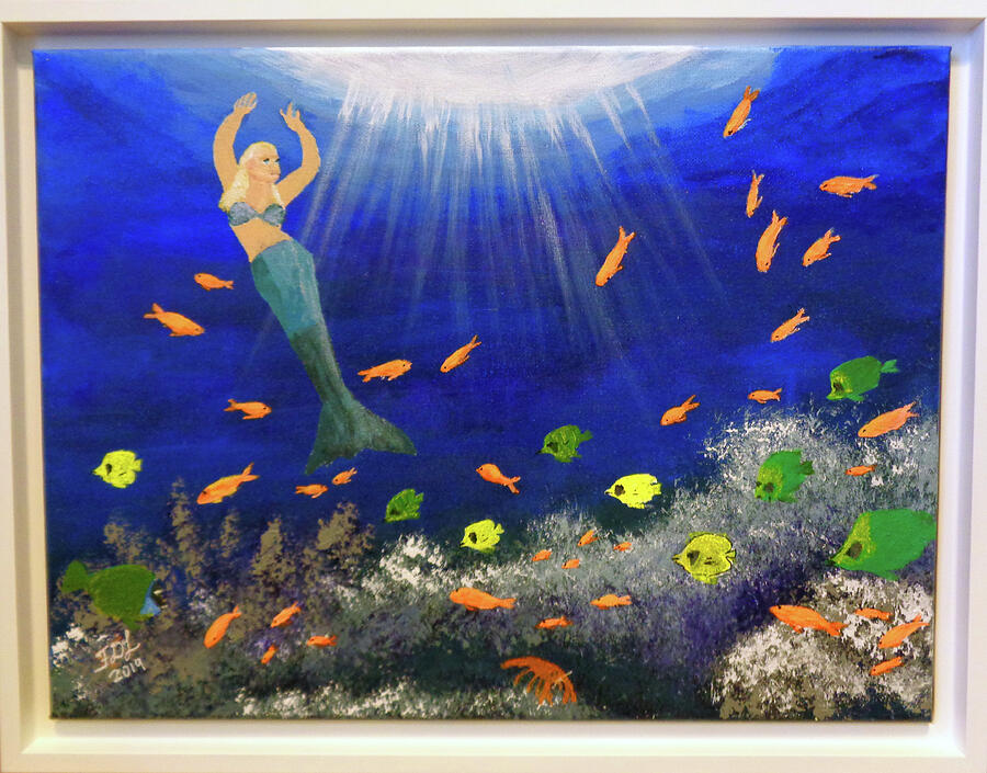 Mermaid in Reef Painting by Frank Littman