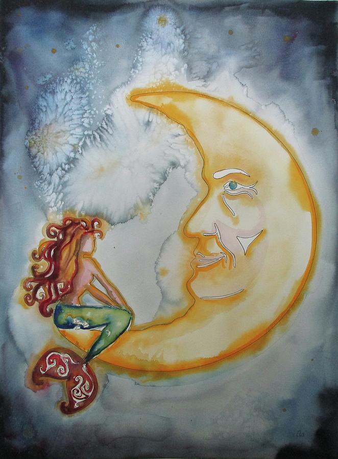 Mermaid Moon Painting by Lee Stockwell