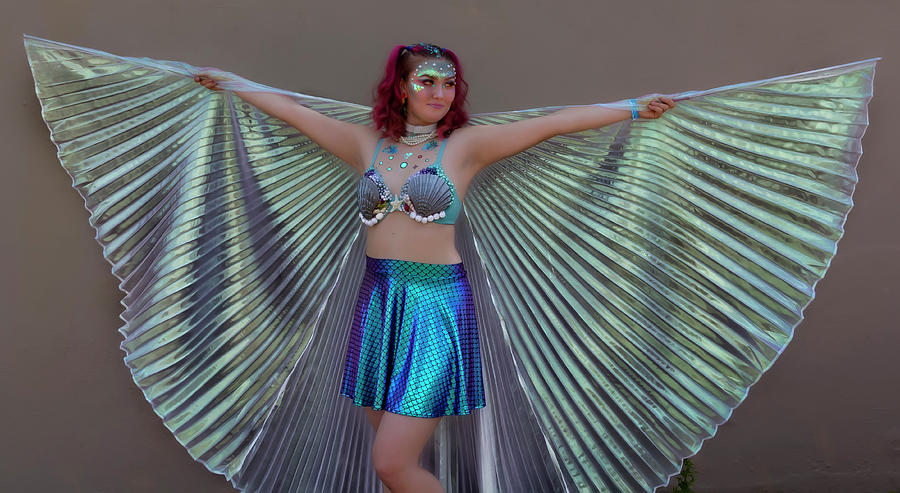 Mermaid Parade Coney Island NYC 6_22_2019 Woman in Blue Winged C Photograph by Robert Ullmann