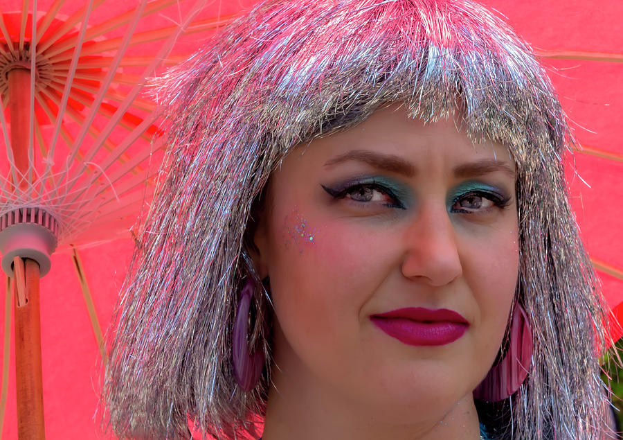 Mermaid Parade Coney Island NYC 6_22_2019 Woman in SIlver Wig Photograph by Robert Ullmann