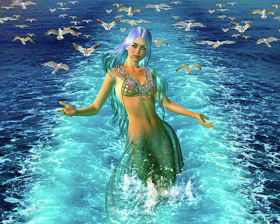 Fantasy Mixed Media - Mermaid Play by Ata Alishahi