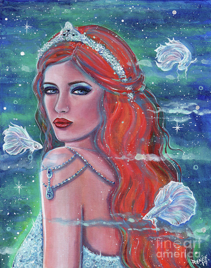 Betta Fish Painting - Mermaid queen of the bettas by Renee Lavoie