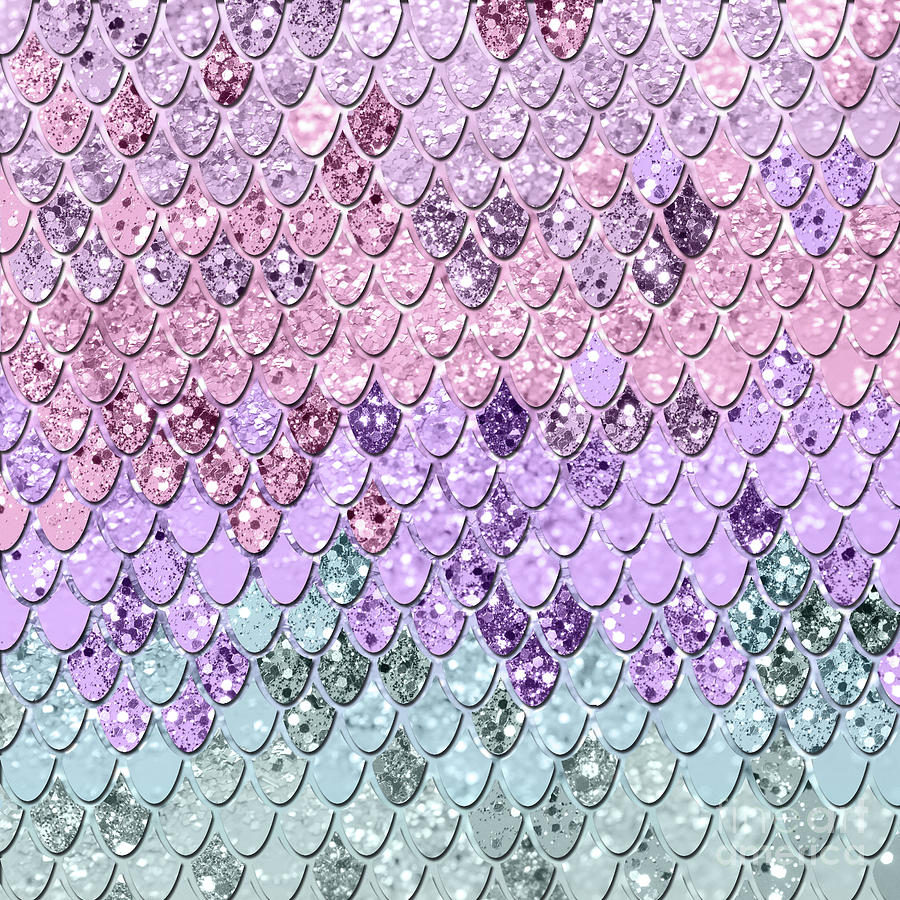Graphic-design Mixed Media - Mermaid Scales with Unicorn Girls Glitter #1 #shiny #pastel #decor #art  by Anitas and Bellas Art
