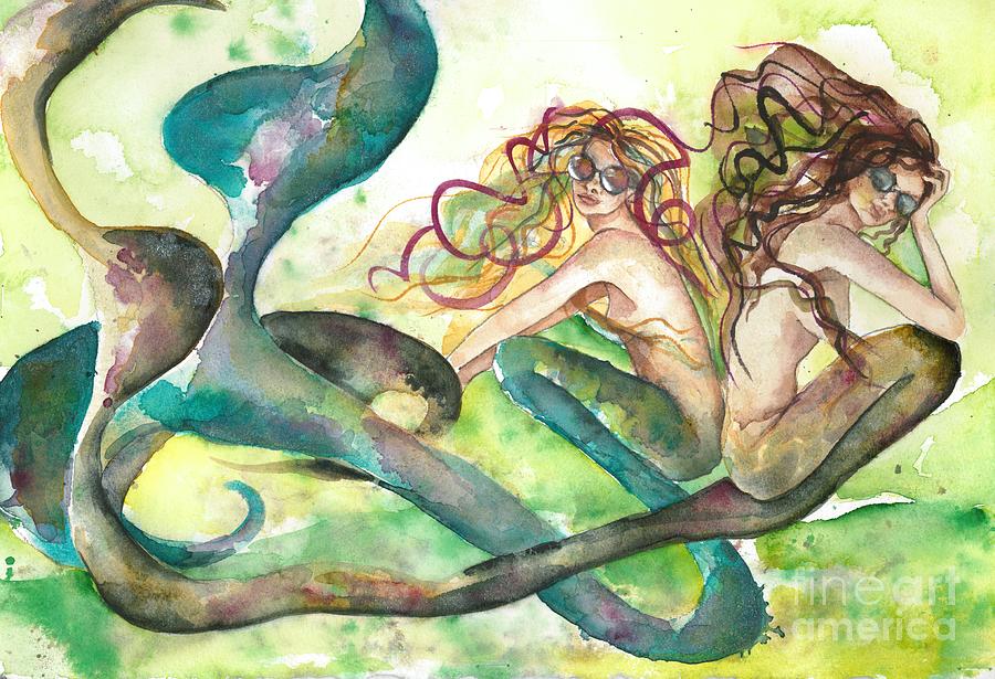 Mermaid Sisters Chilling Painting by Norah Daily