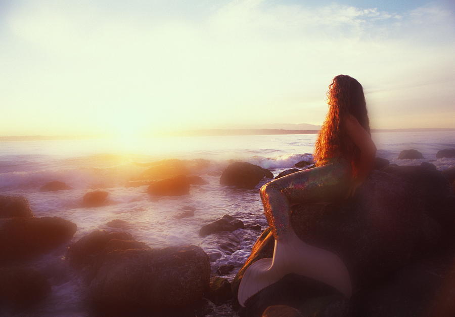 Mermaid Sitting On Rock Looking At by Stanley Brown