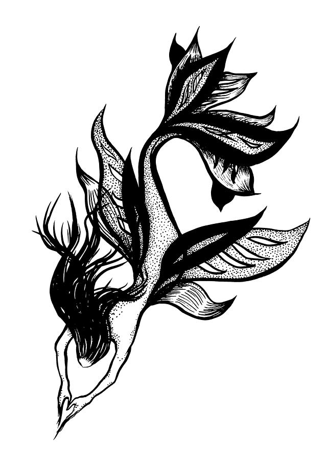 Mermaid Tattoo Style Stipple Shaded Ink Drawing Drawing by Boriana Giormova