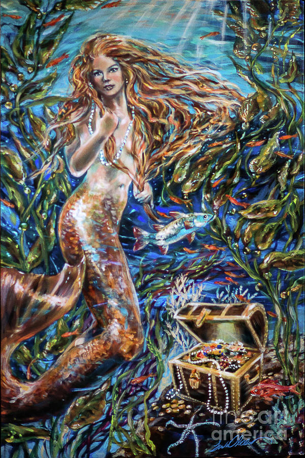 Mermaid with Treasure Painting by Linda Olsen