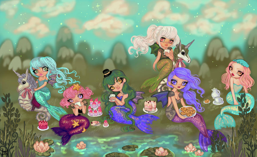 Mermaid Mixed Media - Mermaids Tea Party by Natasha Wescoat