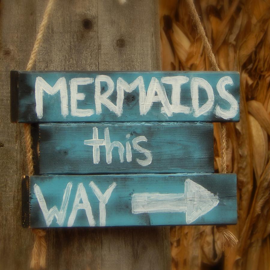 Mermaids This Way Beach Word Art Painting