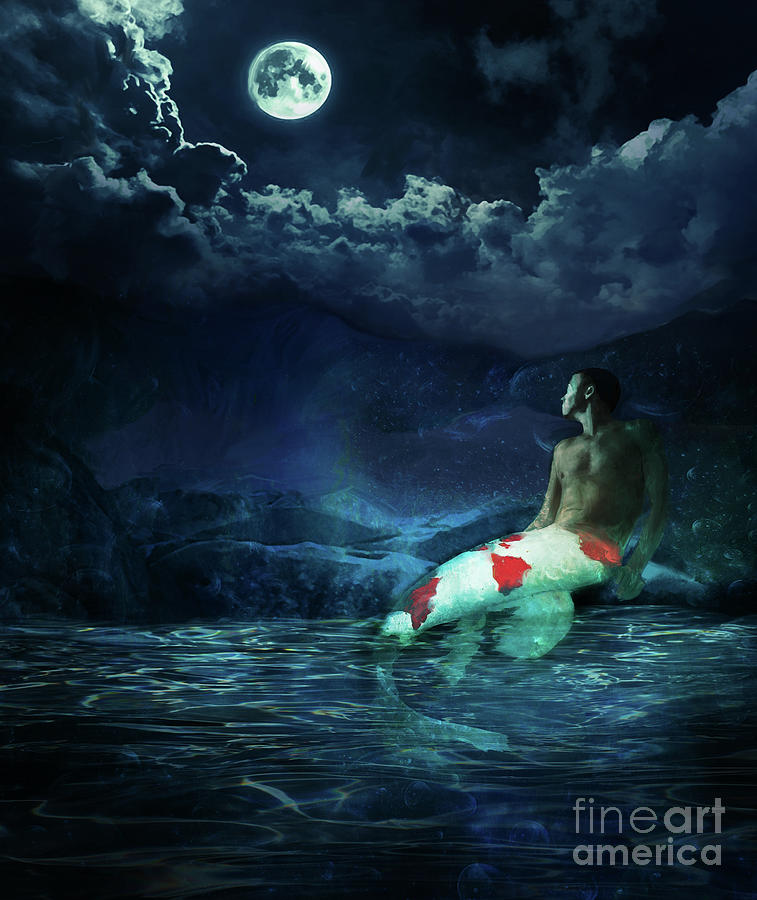 Merman in the Moonlight Digital Art by Marissa Maheras