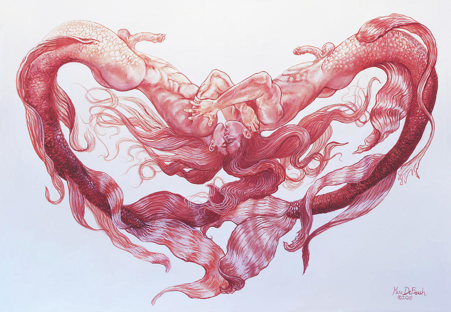 Merman Love Painting by Marc DeBauch - Pixels