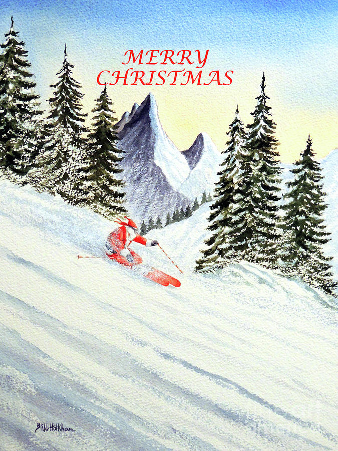 Merry Christmas Painting - Merry Christmas and The Skiing Santa by Bill Holkham