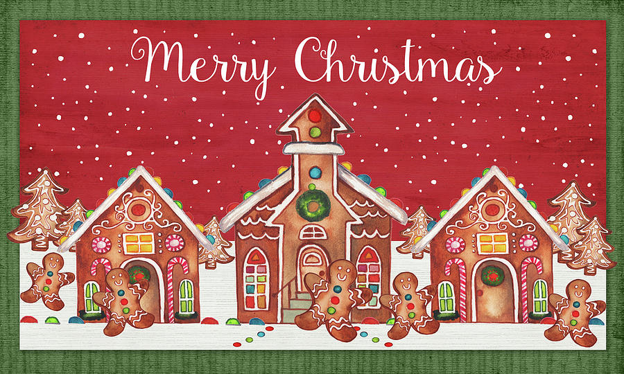 Christmas Mixed Media - Merry Christmas Gingerbread Village by Elizabeth Medley