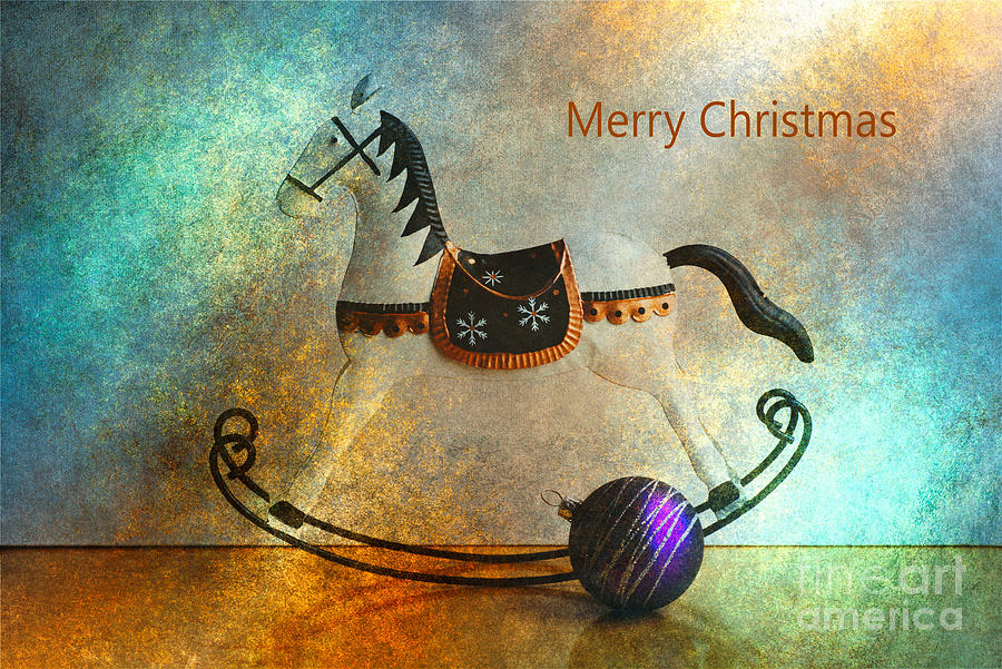 Merry Christmas Rocking Horse Digital Art by Joy Watson