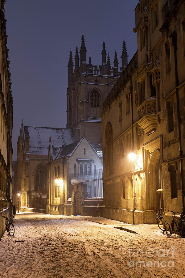 Winter Photograph - Merton Street Oxford in the Snow by Tim Gainey