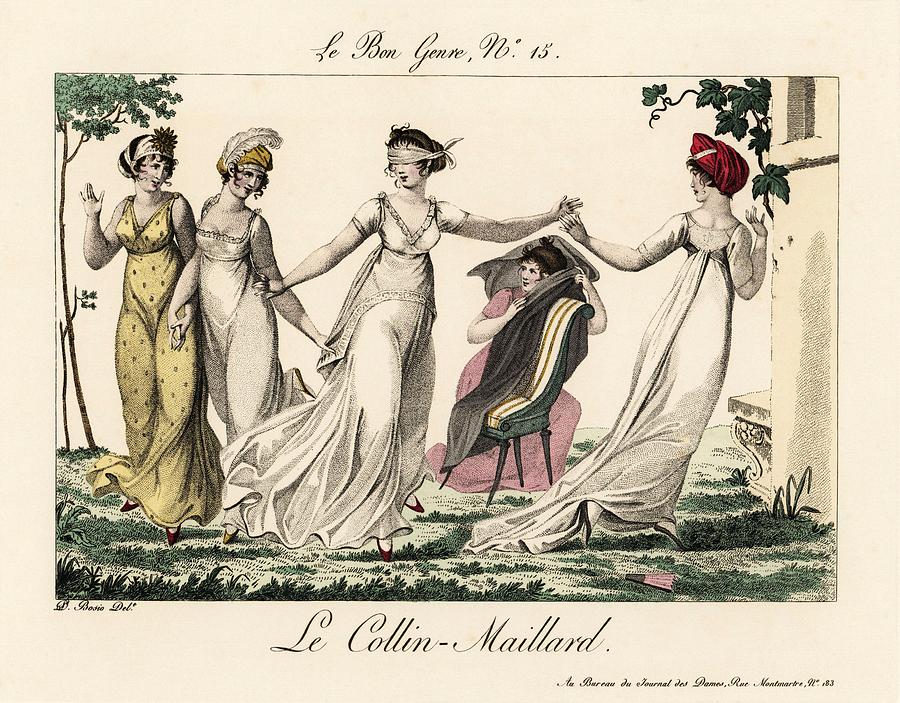 Merveilleuses playing the game of blind mans buff. Drawing by Album