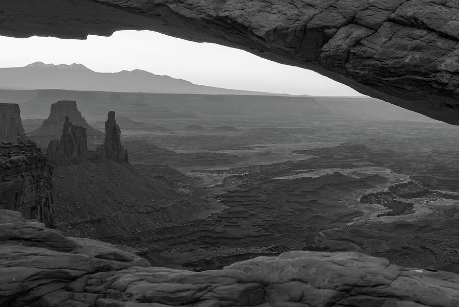 Mesa Arch and Canyonlands Monochrome Landscape Photograph by Gregory Ballos