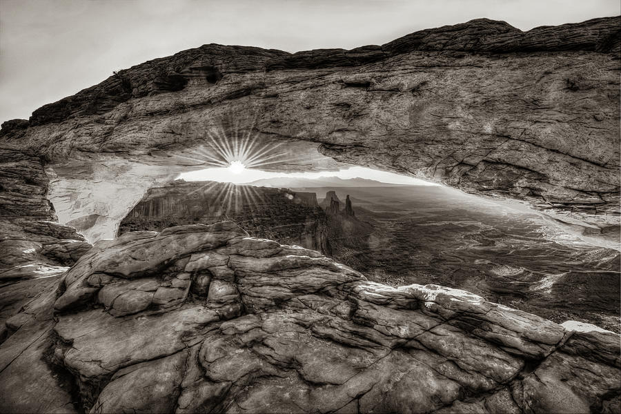 National Parks Photograph - Mesa Arch Sunrise in Sepia - Moab Utah by Gregory Ballos
