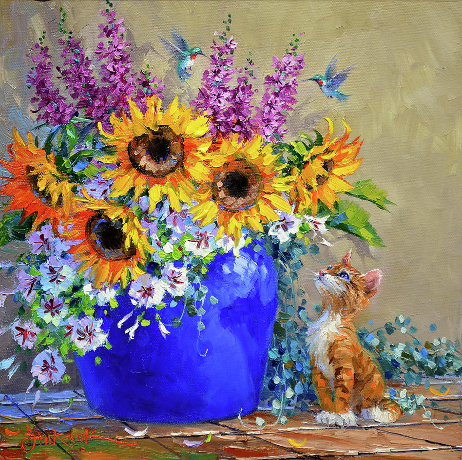 Cat Painting - Mesmerized by Mikki Senkarik