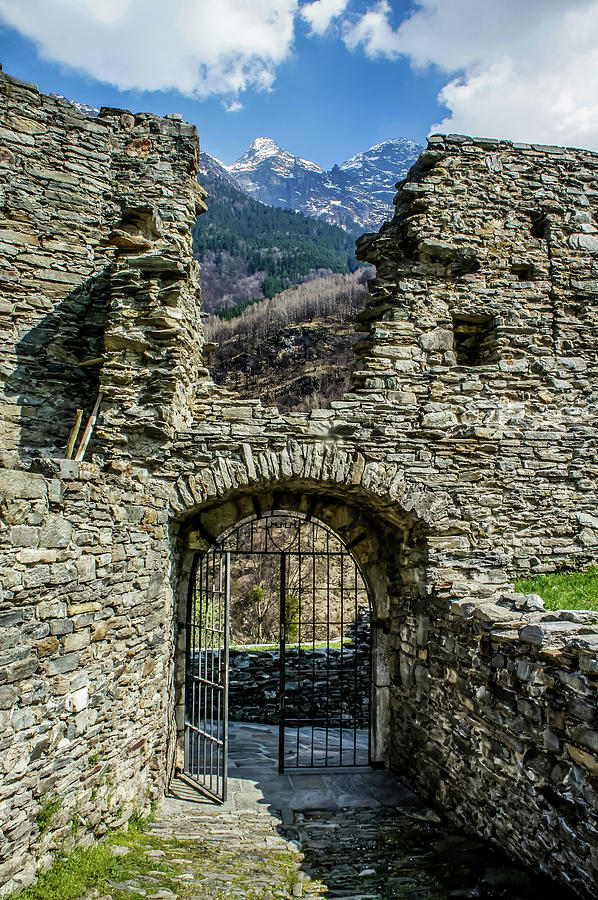 Mesocco Castle Gate with Mountains Photograph by Dawn Richards