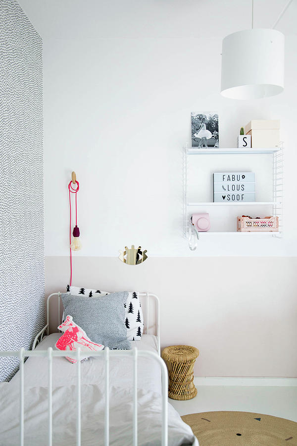 Metal Bed Against Two-tone Bed In Childs Bedroom Photograph by Ilaria Chiaratti