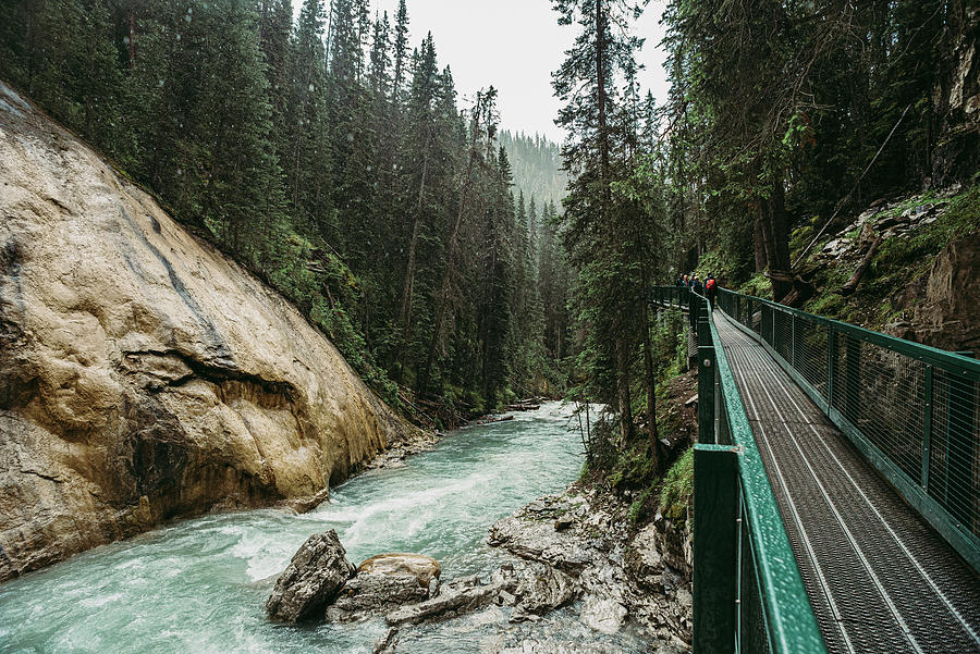 Banff National Park Photograph - Metal Catwalk Running Along The Rushing Water In Johnston Canyon. by Cavan Images