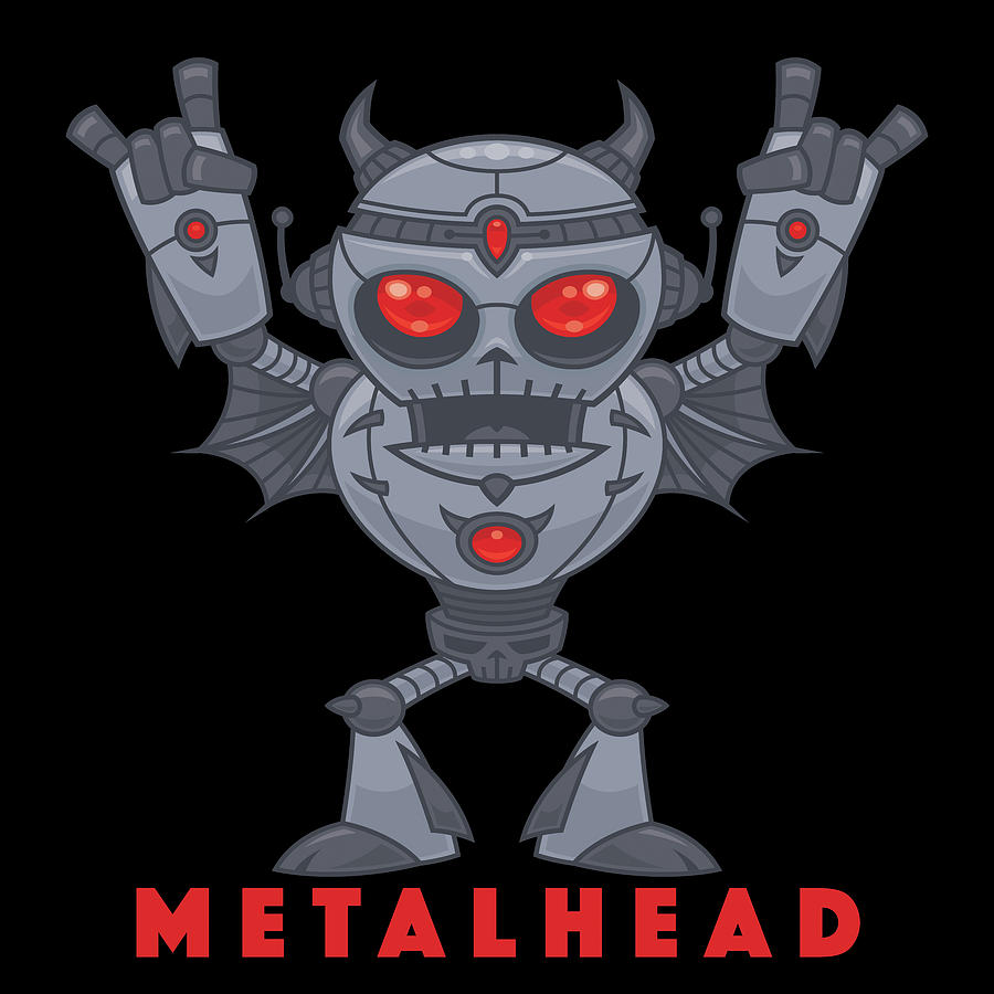 Metalhead - Heavy Metal Robot Devil - With Text Digital Art