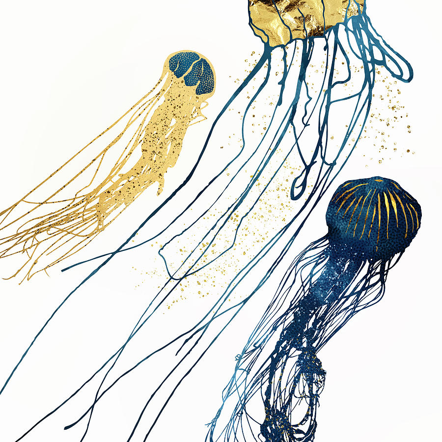 Nature Digital Art - Metallic Jellyfish II by Spacefrog Designs
