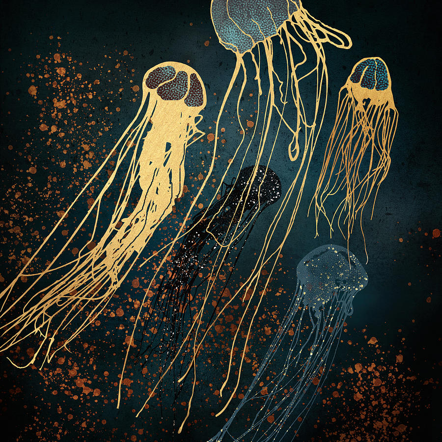 Nature Digital Art - Metallic Jellyfish by Spacefrog Designs