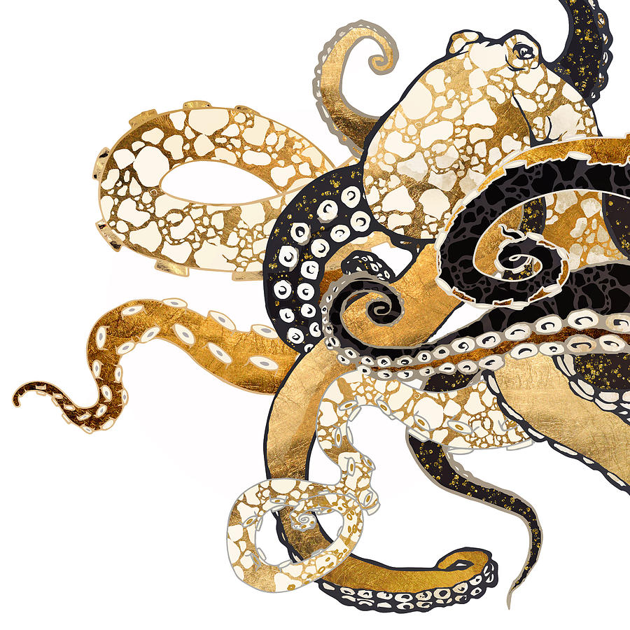 Octopus Digital Art - Metallic Octopus by Spacefrog Designs