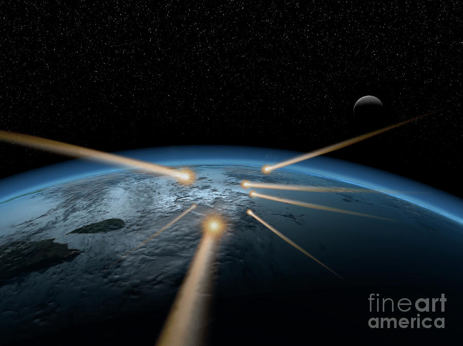 Meteors In The Earths Atmosphere Photograph by Tim Brown/science Photo Library