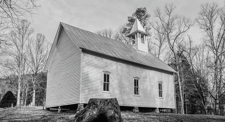Methodist Church in the Cove, Black and White Photograph by Marcy Wielfaert