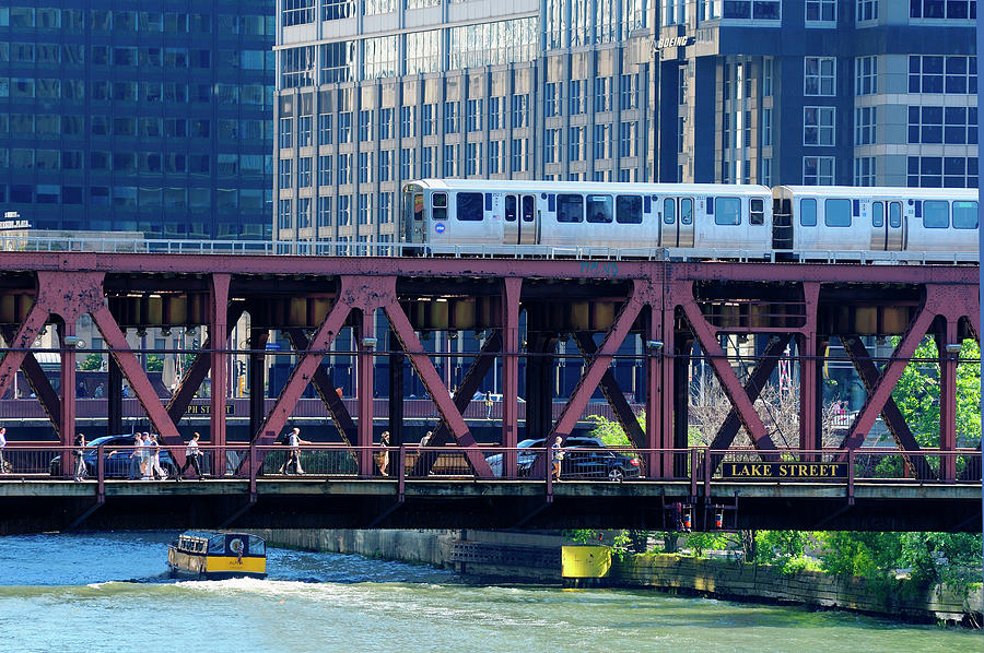Metro Over Chicago River, Il Digital Art by Heeb Photos