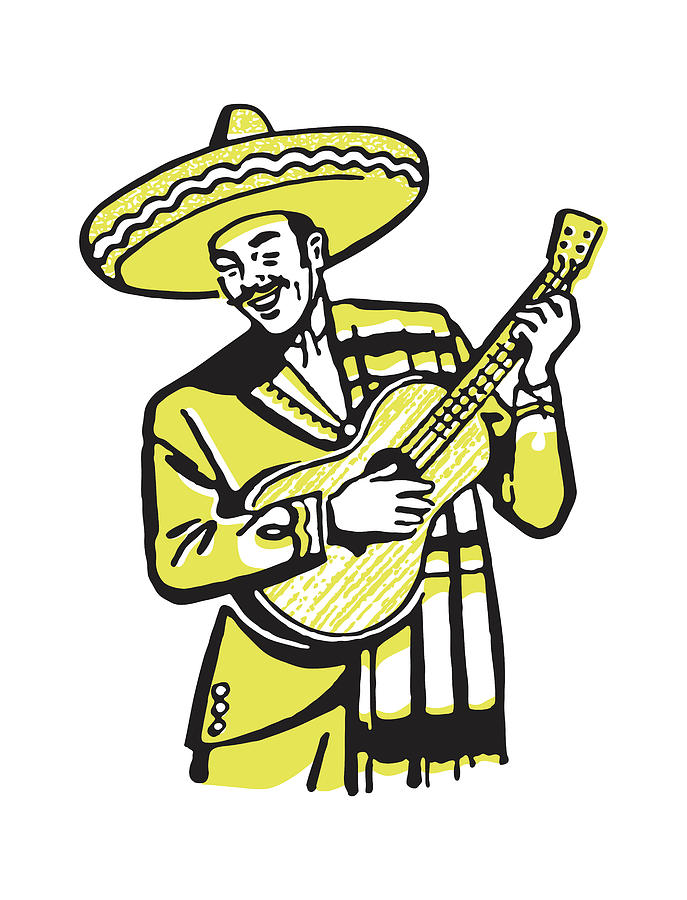 Music Drawing - Mexican Guitarist by CSA Images