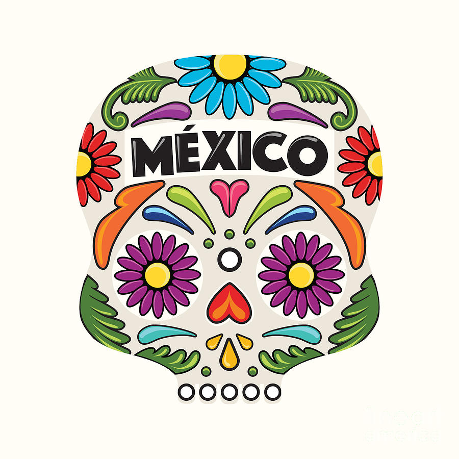 Illustrations Digital Art - Mexican Holiday Skull by Akbaly Illustrations Digital Art - Mexican Holiday Skull by Akbaly