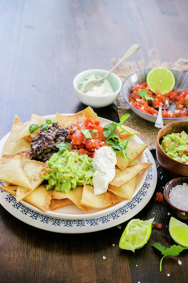 Mexican Nachos With Guacamole Sour Cream And Pico De Gallo Photograph By Maricruz Avalos Flores