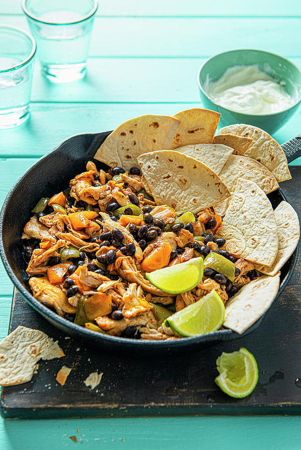 Mexican Pulled Chicken With Peppers, Black Beans, Mexican Spices And Tortilla Chip Photograph by Magdalena Hendey