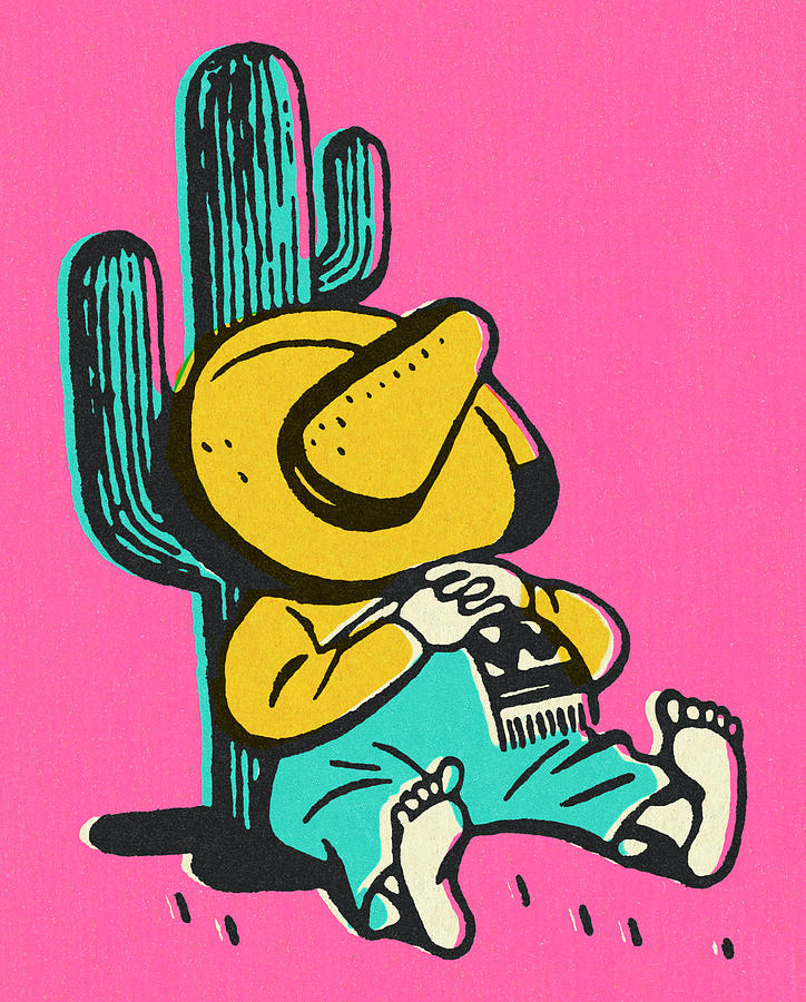 Vintage Drawing - Mexican Resting on a Cactus by CSA Images