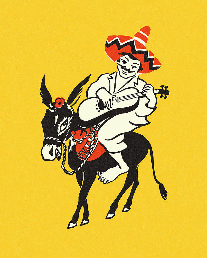 Music Drawing - Mexican Riding a Burro by CSA Images