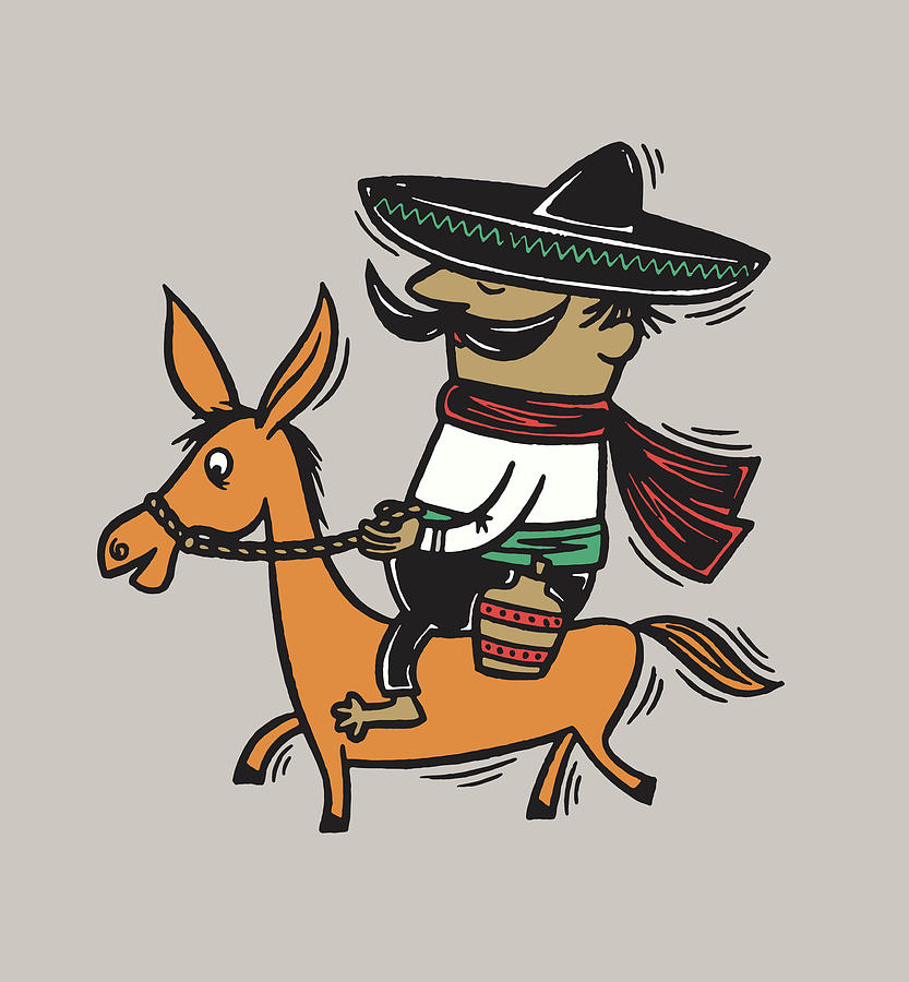 Vintage Drawing - Mexican Riding a Horse by CSA Images