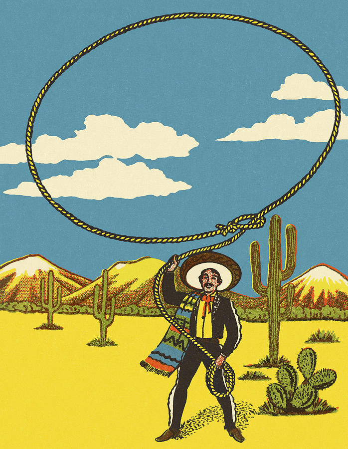Vintage Drawing - Mexican Throwing a Lasso by CSA Images