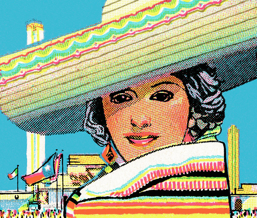 Vintage Drawing - Mexican woman by CSA Images