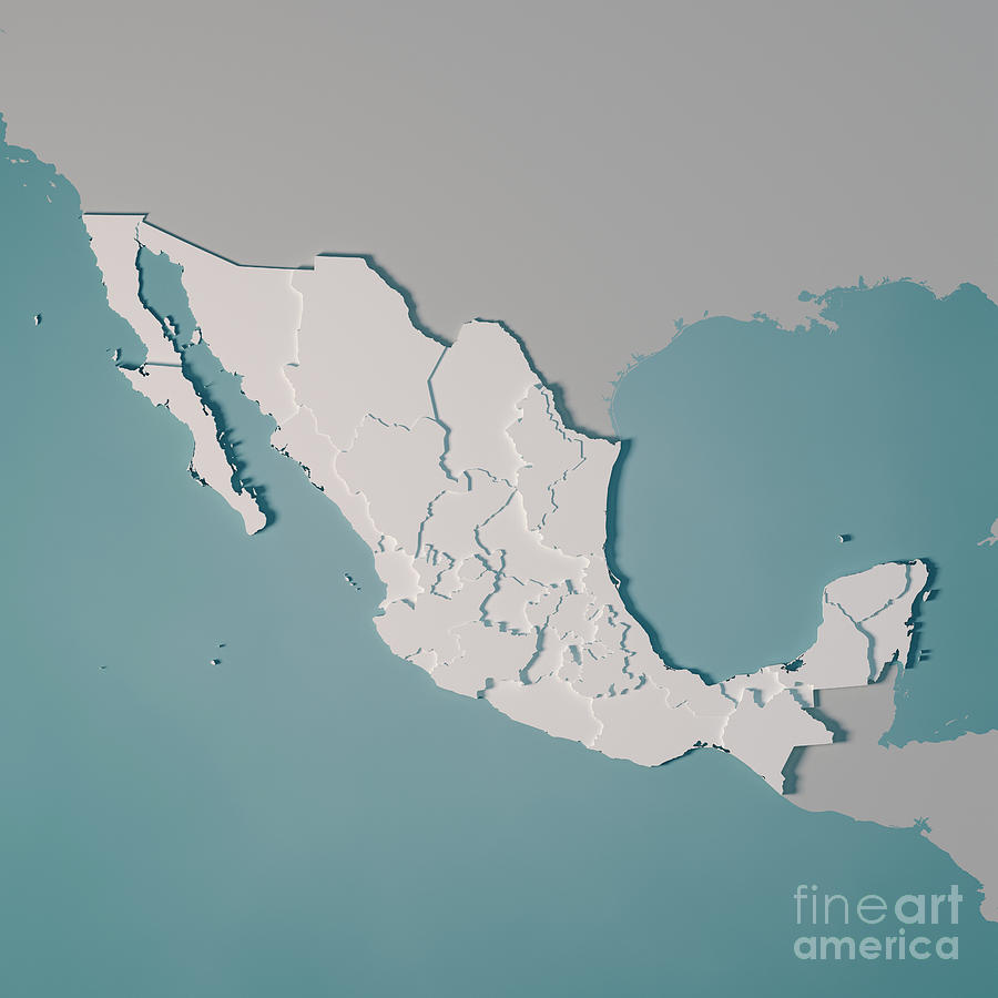 Mexico Country Map Administrative Divisions 3D Render Digital Art by ...