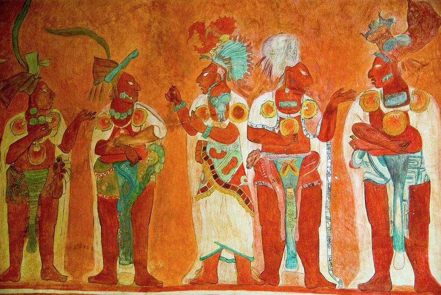 Mexico. National Museum of Antropology. Maya culture. Painting of Bonampak. Painting by Album