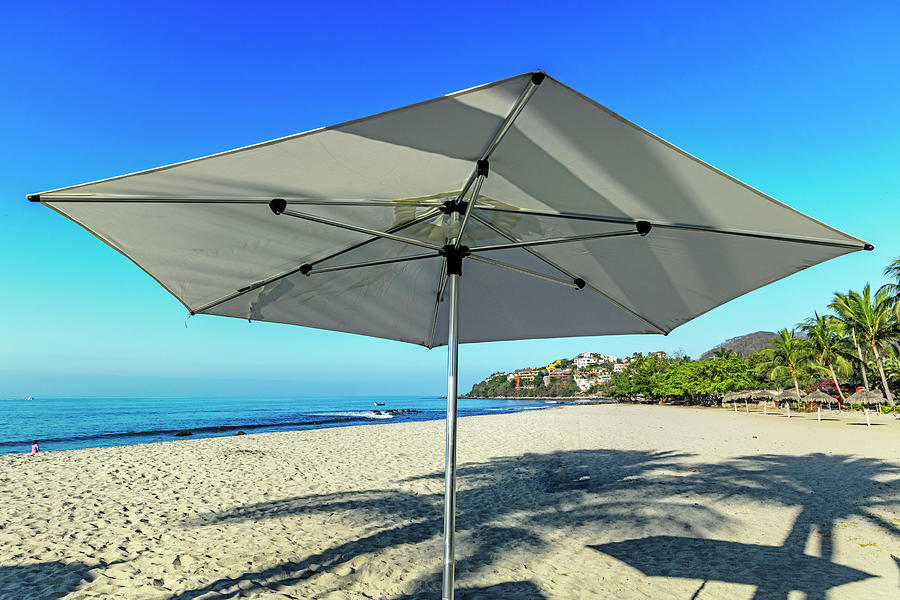 Mexico, Nayarit, Beach Umbrella At La Manzanilla Beach Digital Art by Claudia Uripos