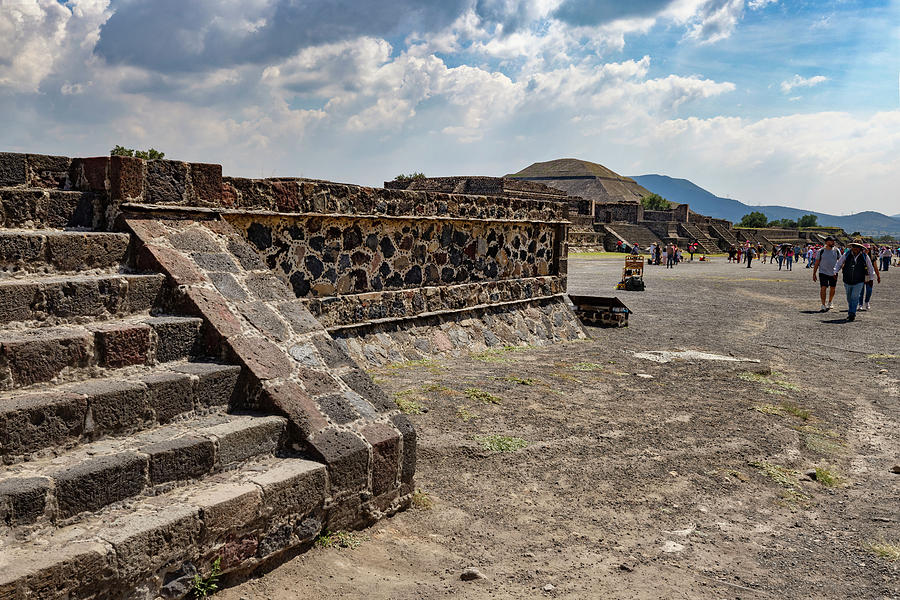 Mexico, San Juan Teotihuacan, Closeup Of Building At Moon Pyramid Plaza Digital Art by Claudia Uripos