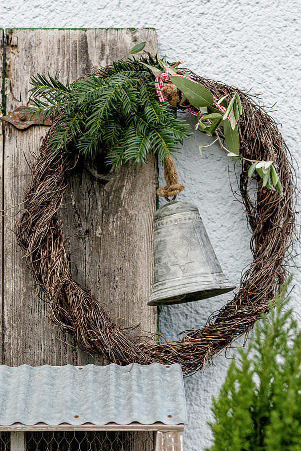 Mhlenbeckia Wreath With Yew Tree, Olive Branch And Bell Photograph by Christel Harnisch