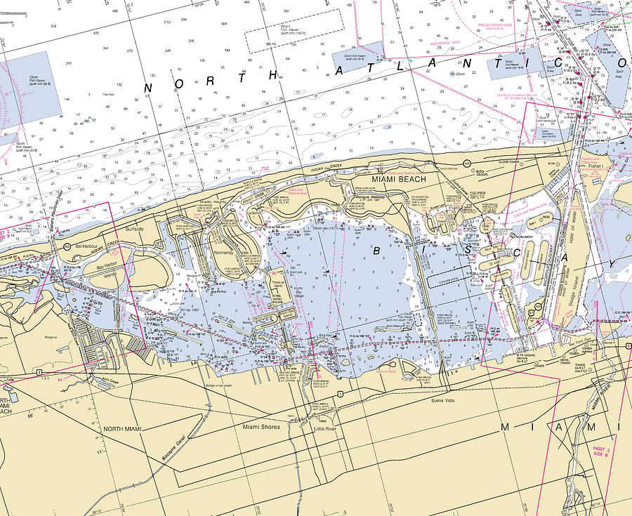 Miami Beach-florida Nautical Chart Mixed Media by Sea Koast | Pixels